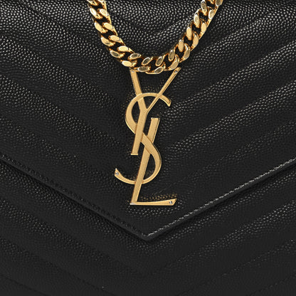 Saint Laurent Grain De Poudre Matelasse Chevron Monogram Chain Wallet Black 7 of 10