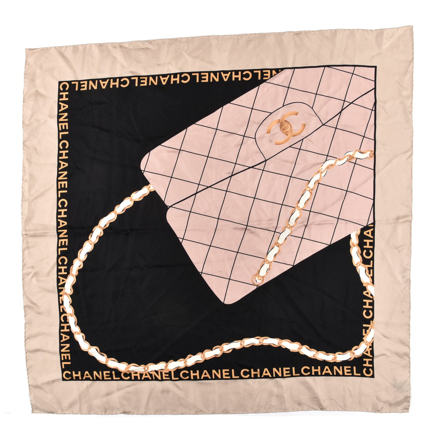 Silk CC Flap Bag Square Scarf Black