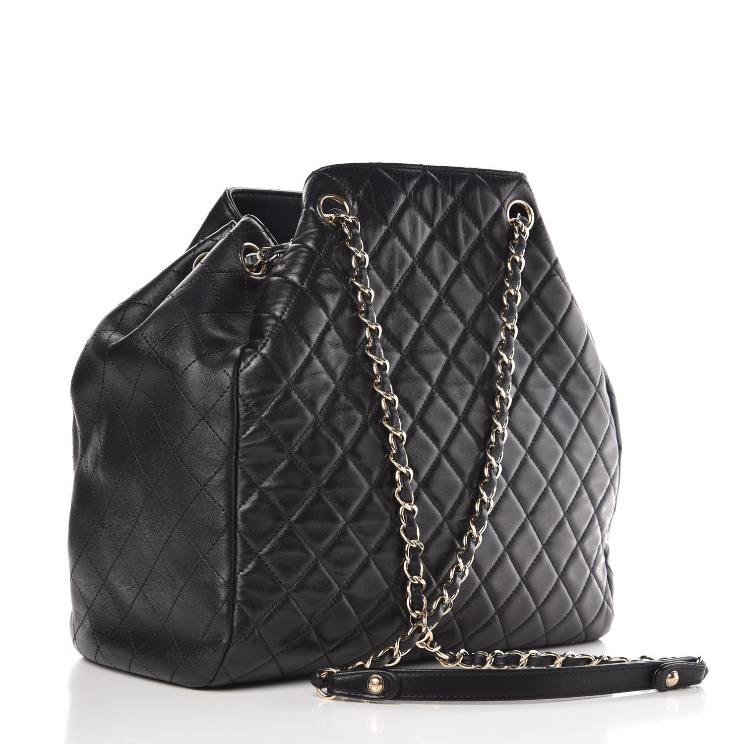 Chanel Lambskin Quilted Large Drawstring Bag Black 3 of 10