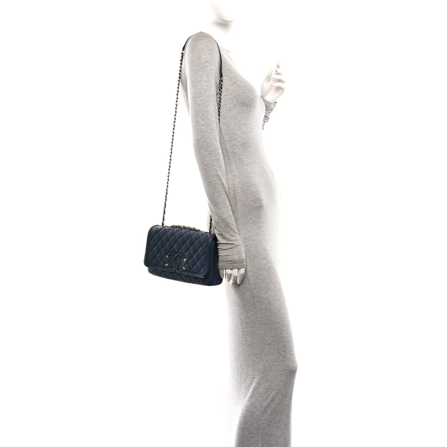 Chanel Caviar Quilted Medium CC Filigree Flap Navy 2 of 10