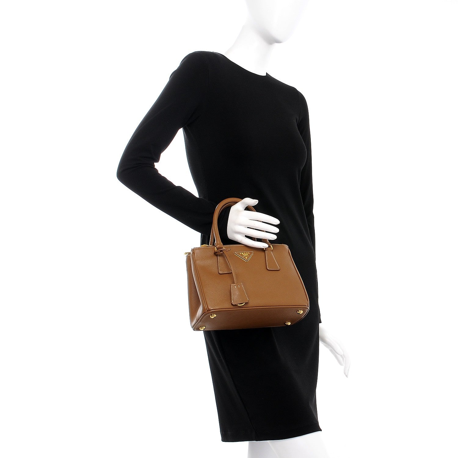 Prada Saffiano Lux Mini Galleria Double Zip Tote Cannella 2 of 8