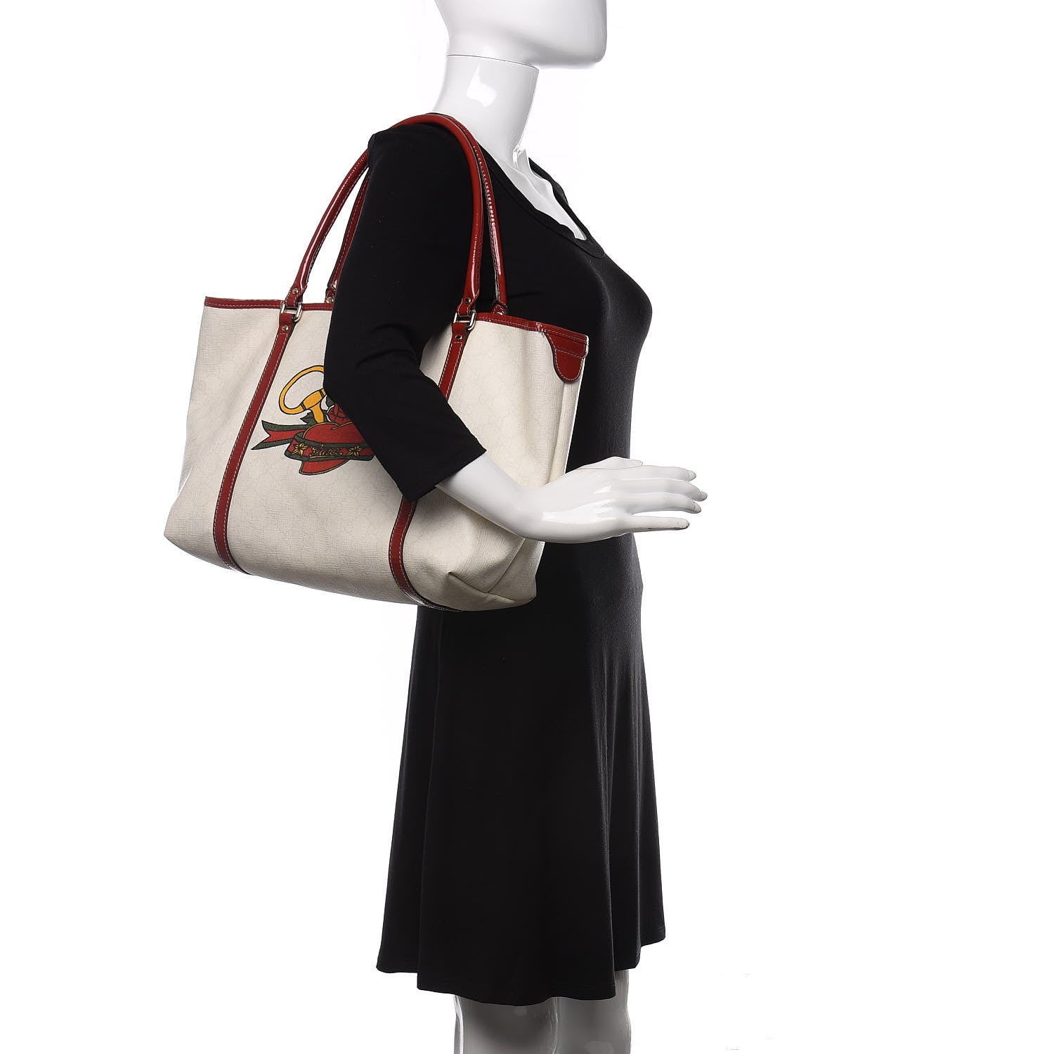 Gucci GG Plus Monogram Tattoo Heart Medium Joy Tote Off White Red 2 of 10