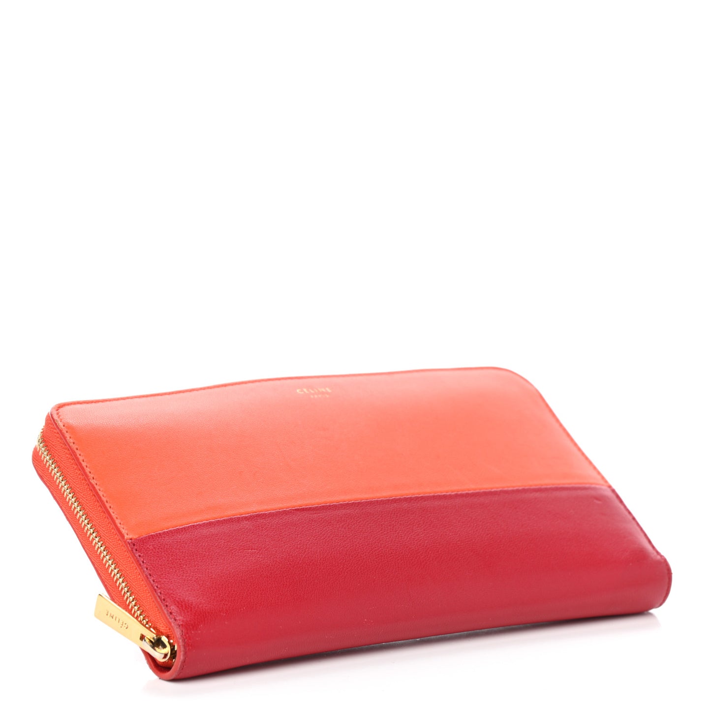 Lambskin Large Zip Around Multifunction Wallet Red Orange