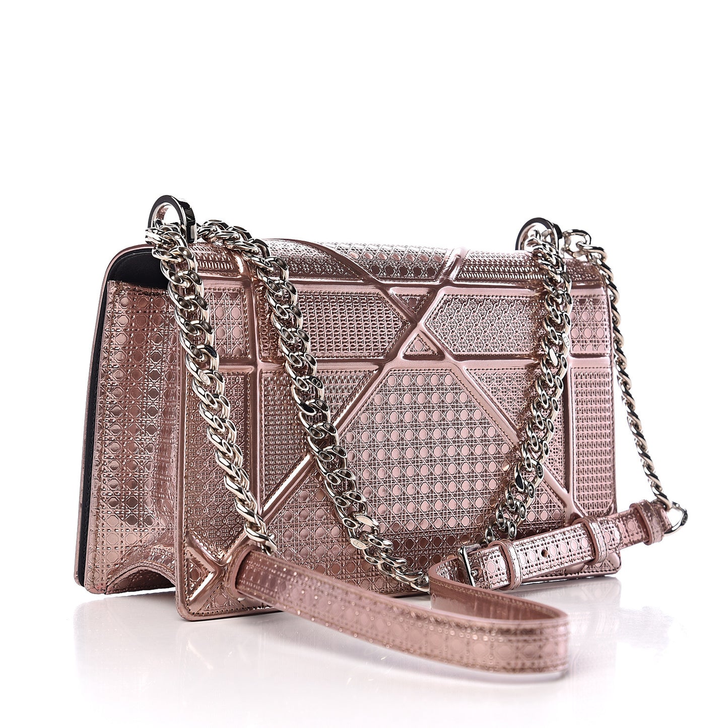 Metallic Patent Micro-Cannage Medium Diorama Flap Bag Pink