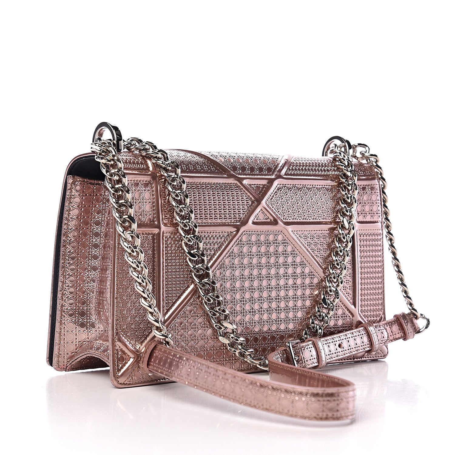 Christian Dior Metallic Patent Micro-Cannage Medium Diorama Flap Bag Pink 2 of 12