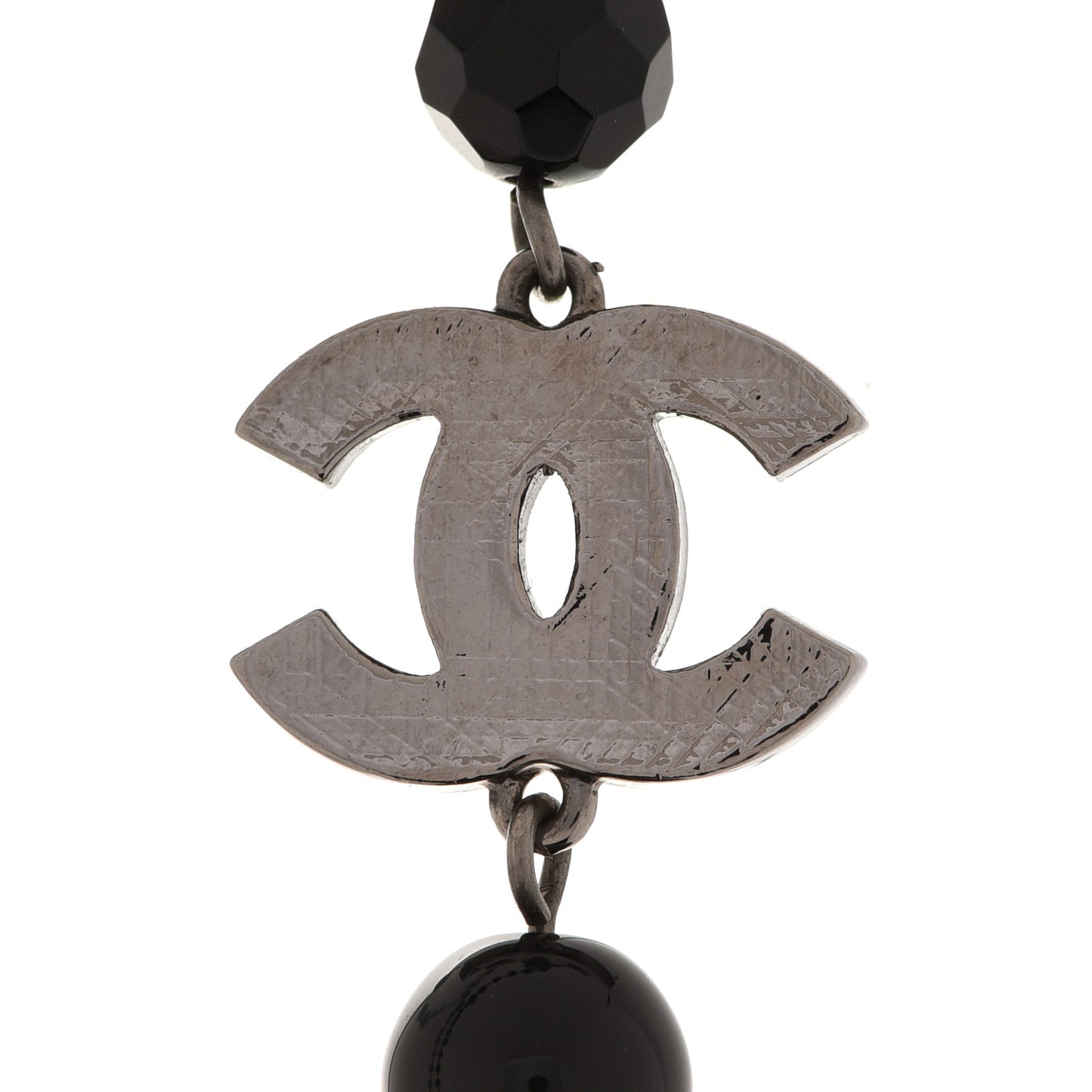 Pearl Beaded CC Long Necklace Black Ruthenium