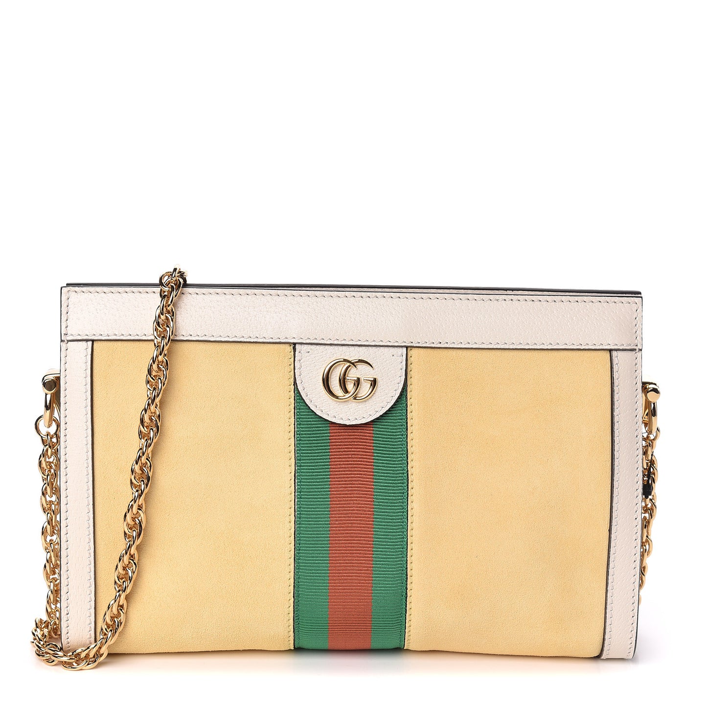 Suede Calfskin GG Web Small Ophidia Chain Shoulder Bag Burro New Mystic White