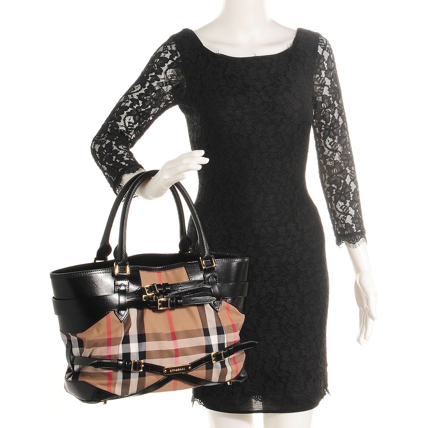 Burberry House Check Bridle Calfskin Medium Lynher Tote Black 2 of 10