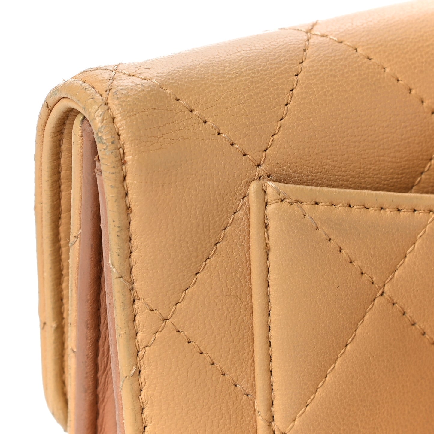 Lambskin Quilted Large Flap Wallet Beige