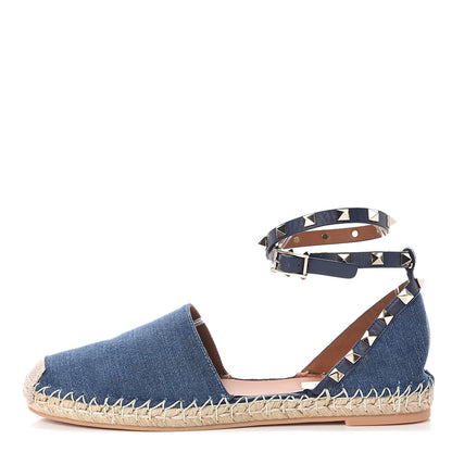 Valentino Garavani Denim Rockstud Ankle Wrap Espadrille 20mm Flats 39 Light Denim 1 of 8