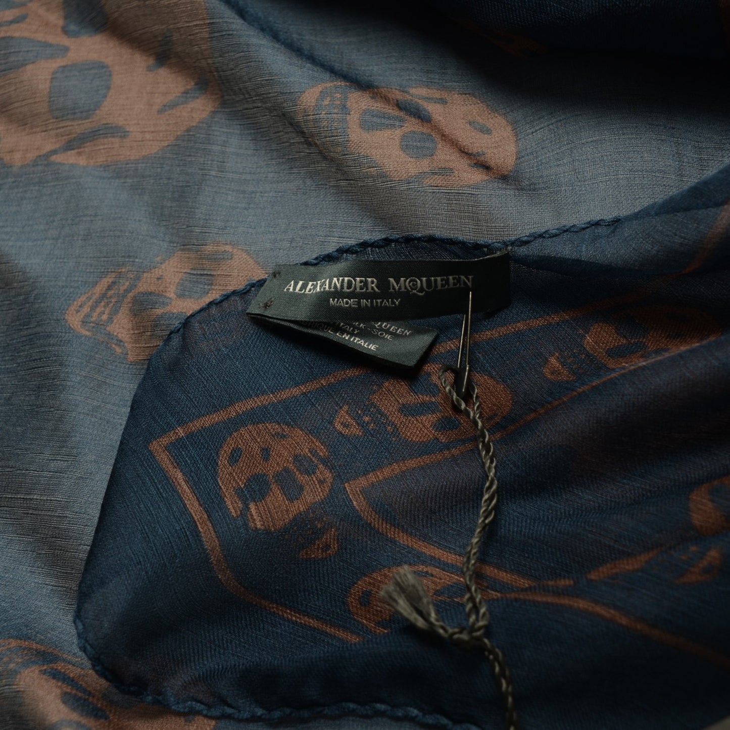 Silk Chiffon Skull Scarf Navy