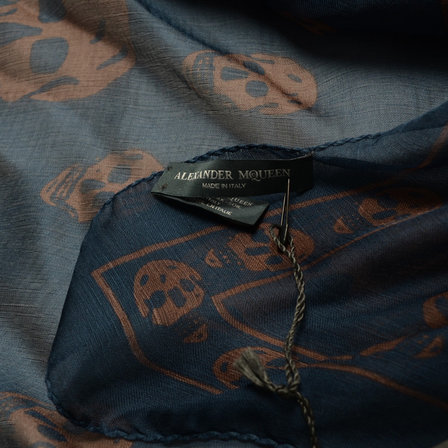 Alexander McQueen Silk Chiffon Skull Scarf Navy 4 of 6