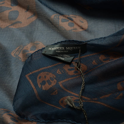 Alexander McQueen Silk Chiffon Skull Scarf Navy 4 of 6
