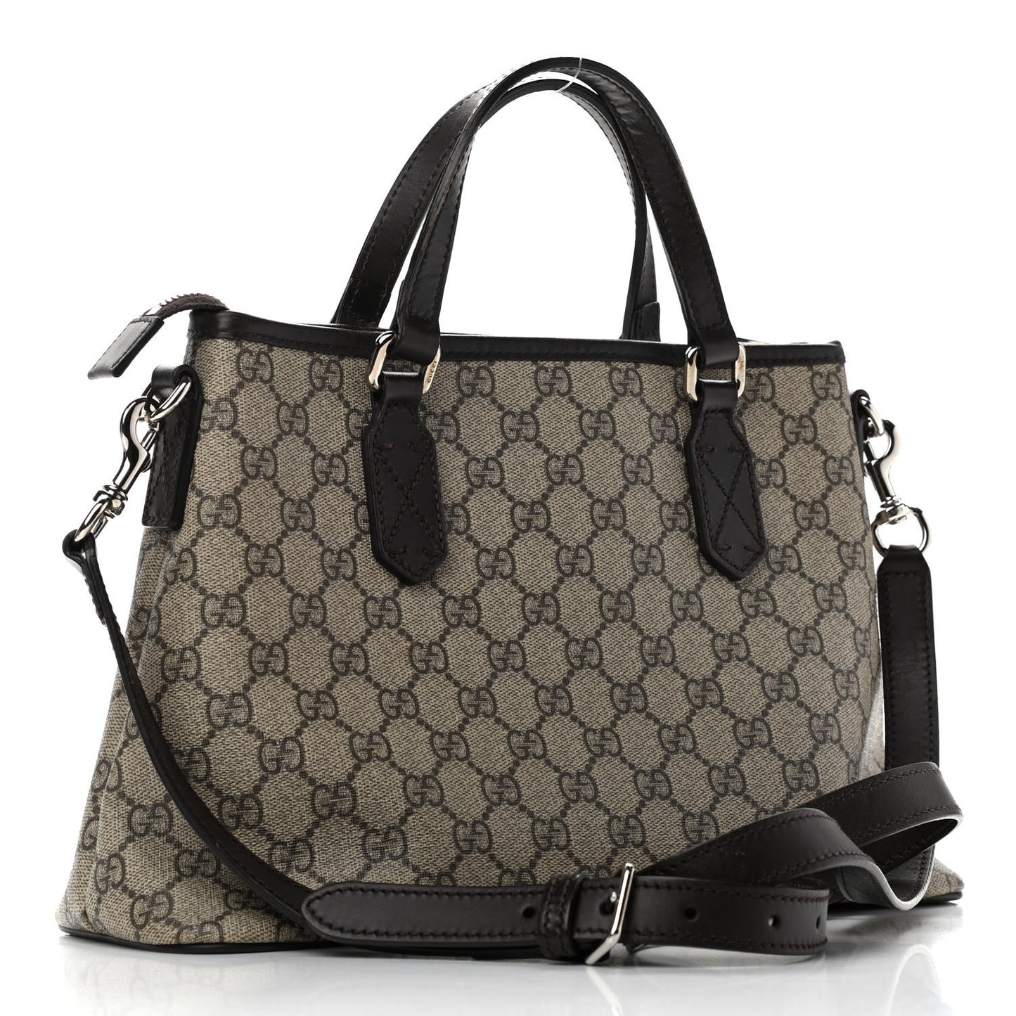 GG Supreme Monogram Small Zippered Tote Dark Brown