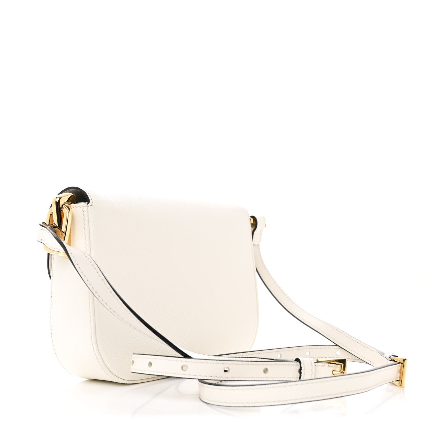 Saffiano Lux Embleme Flap Shoulder Bag White