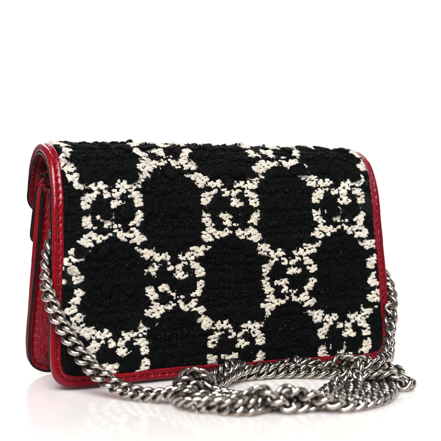 Tweed GG Monogram Super Mini Dionysus Shoulder Bag Black White Romantic Cherry