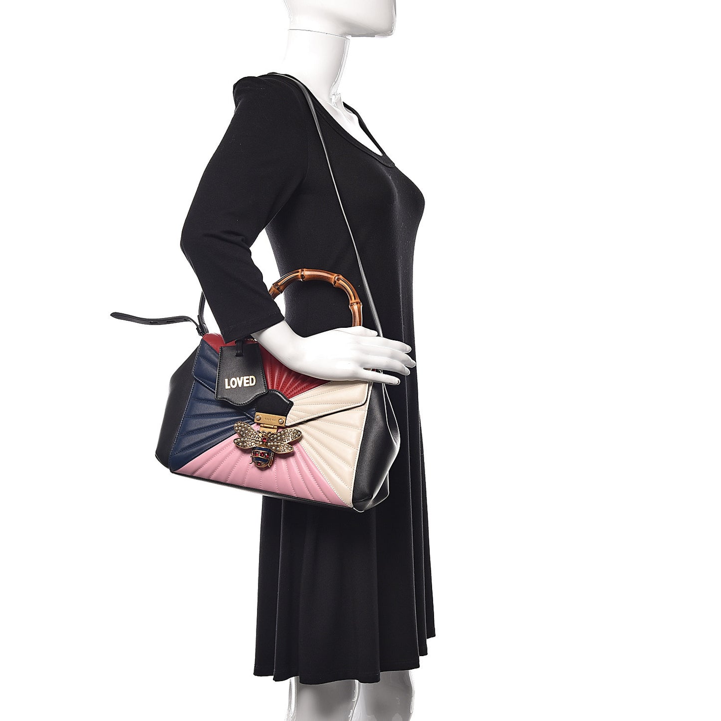 Calfskin Bamboo Trapuntata Queen Margaret Top Handle Bag Blue Agata Hibiscus Red Mystic White Sugar Pink
