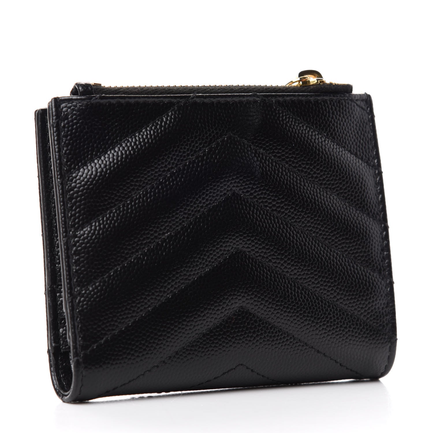 Saint Laurent Grain De Poudre Matelasse Chevron Monogram Zipped Card Case Black 3 of 7