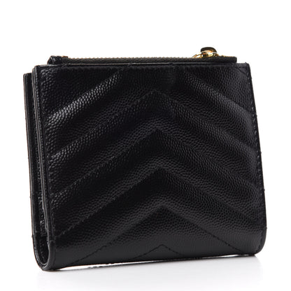 Saint Laurent Grain De Poudre Matelasse Chevron Monogram Zipped Card Case Black 3 of 7