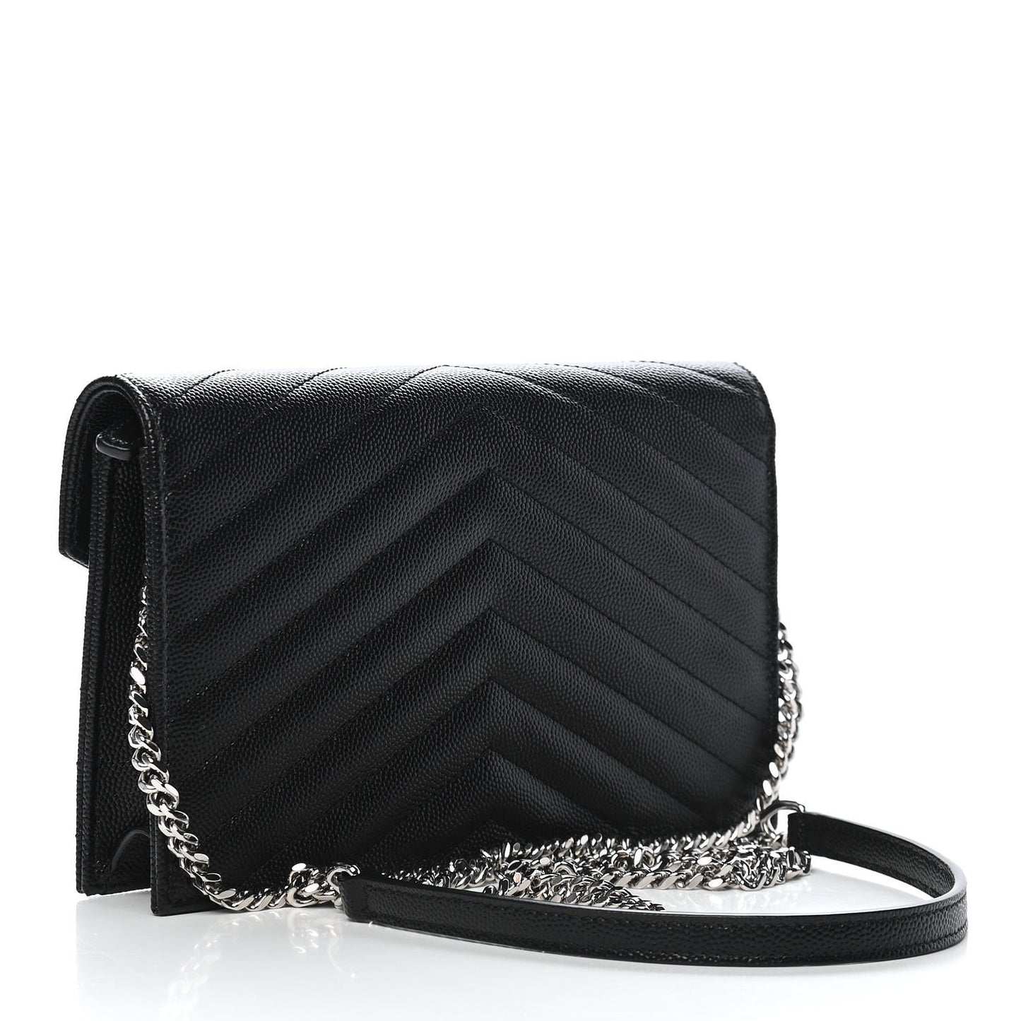 Grain De Poudre Matelasse Chevron Monogram Envelope Chain Wallet Black