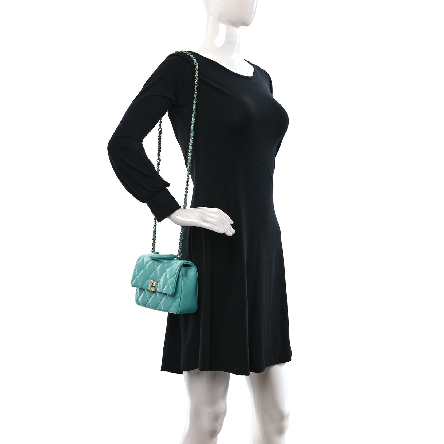 Shiny Lambskin Quilted Mini Coco Trip Flap Bag Turquoise