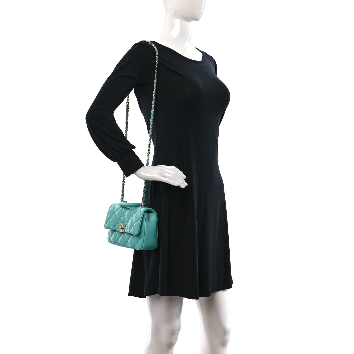 Chanel Shiny Lambskin Quilted Mini Coco Trip Flap Bag Turquoise 2 of 10