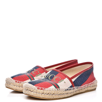 Gucci Canvas Sylvie Stripe Logo Womens Espadrilles 36 Mystic White Hibiscus Red Maritime 3 of 10
