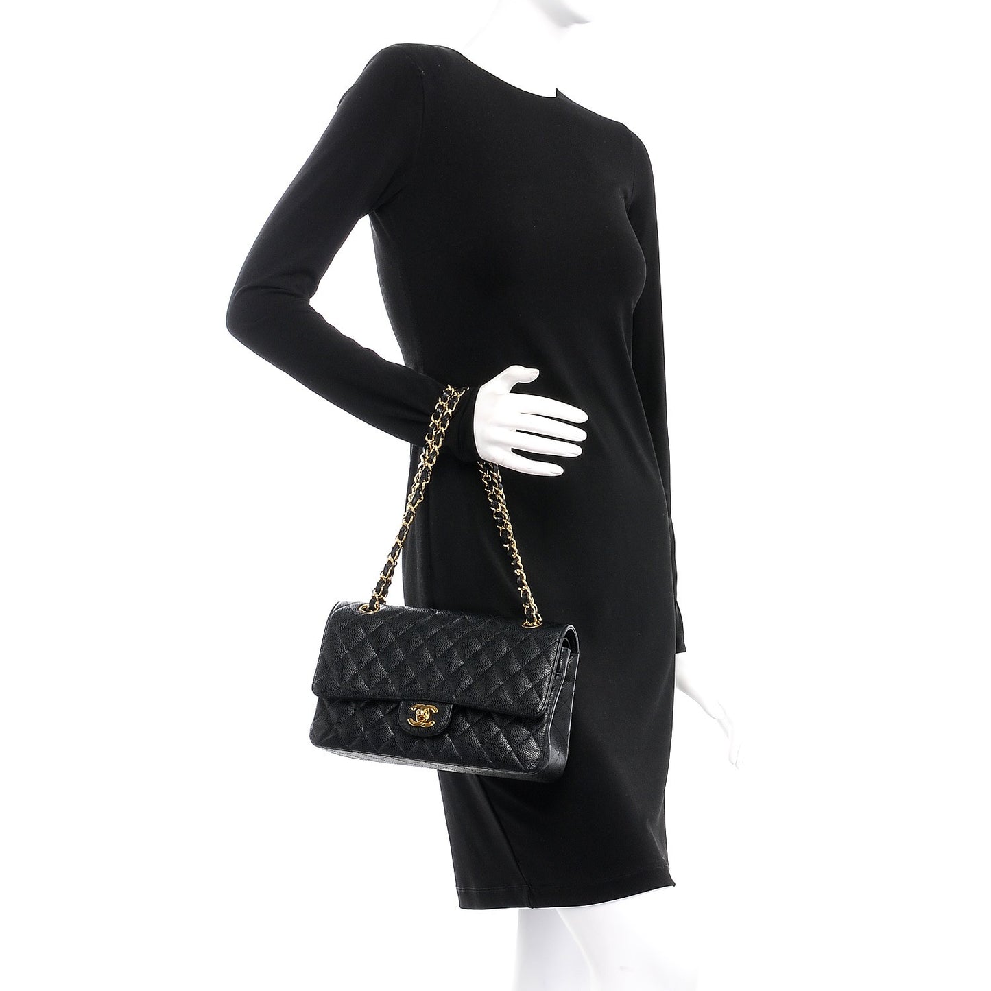 Caviar Quilted Medium Double Flap Black