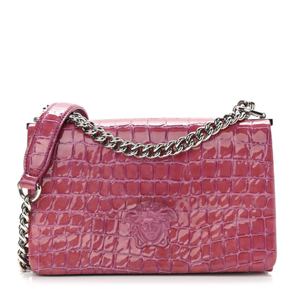 Versace Croc Stamped Patent Palazzo Sultan Shoulder Bag Praire Pink 1 of 10