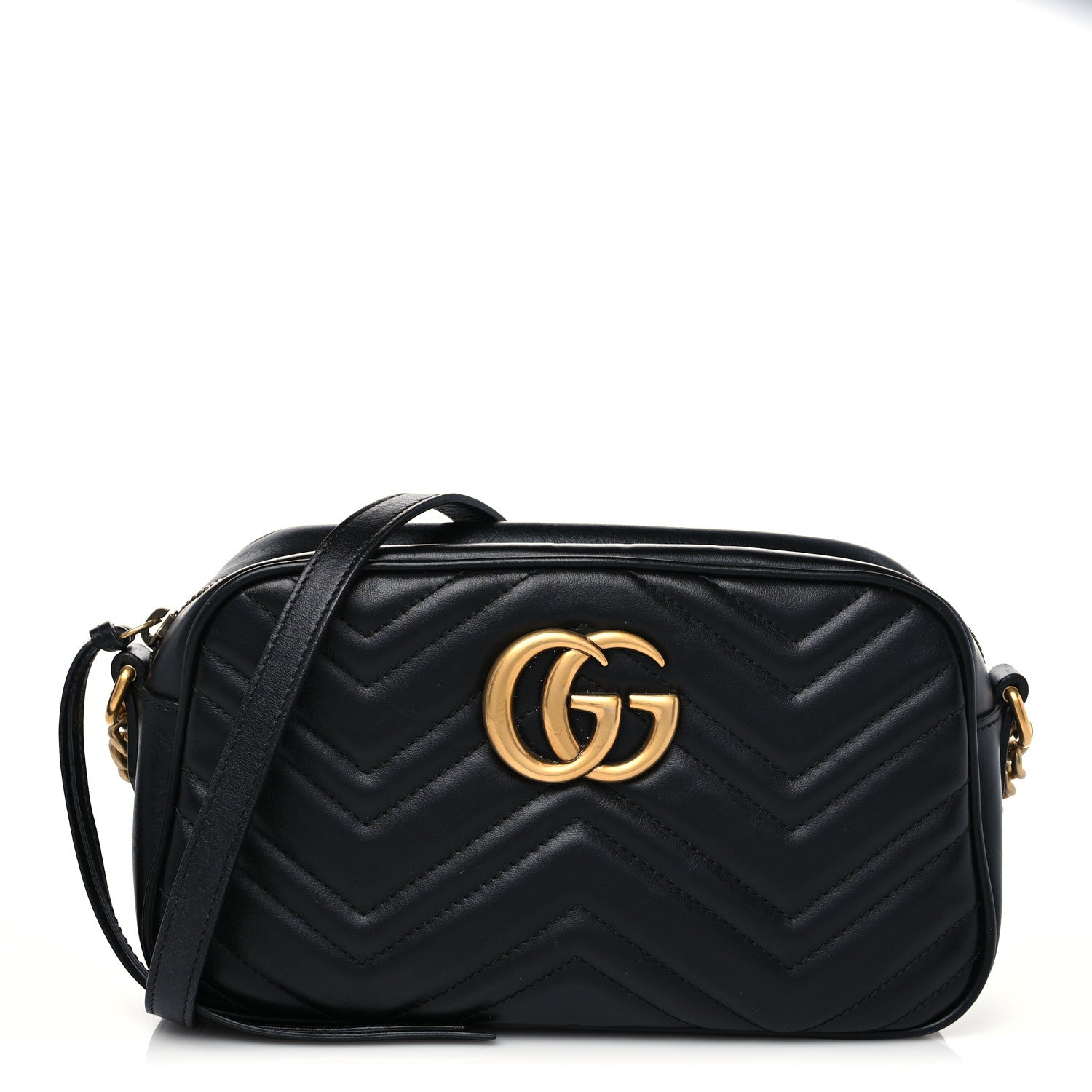 Gucci Calfskin Matelasse Small GG Marmont Chain Shoulder Bag Black 1 of 9