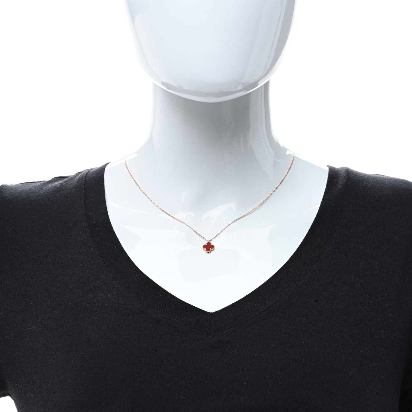 18K Rose Gold Carnelian Sweet Alhambra Pendant Necklace