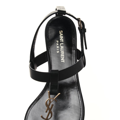 Saint Laurent Patent Calfskin Cassandra Monogram Sandals 38 Black 7 of 9