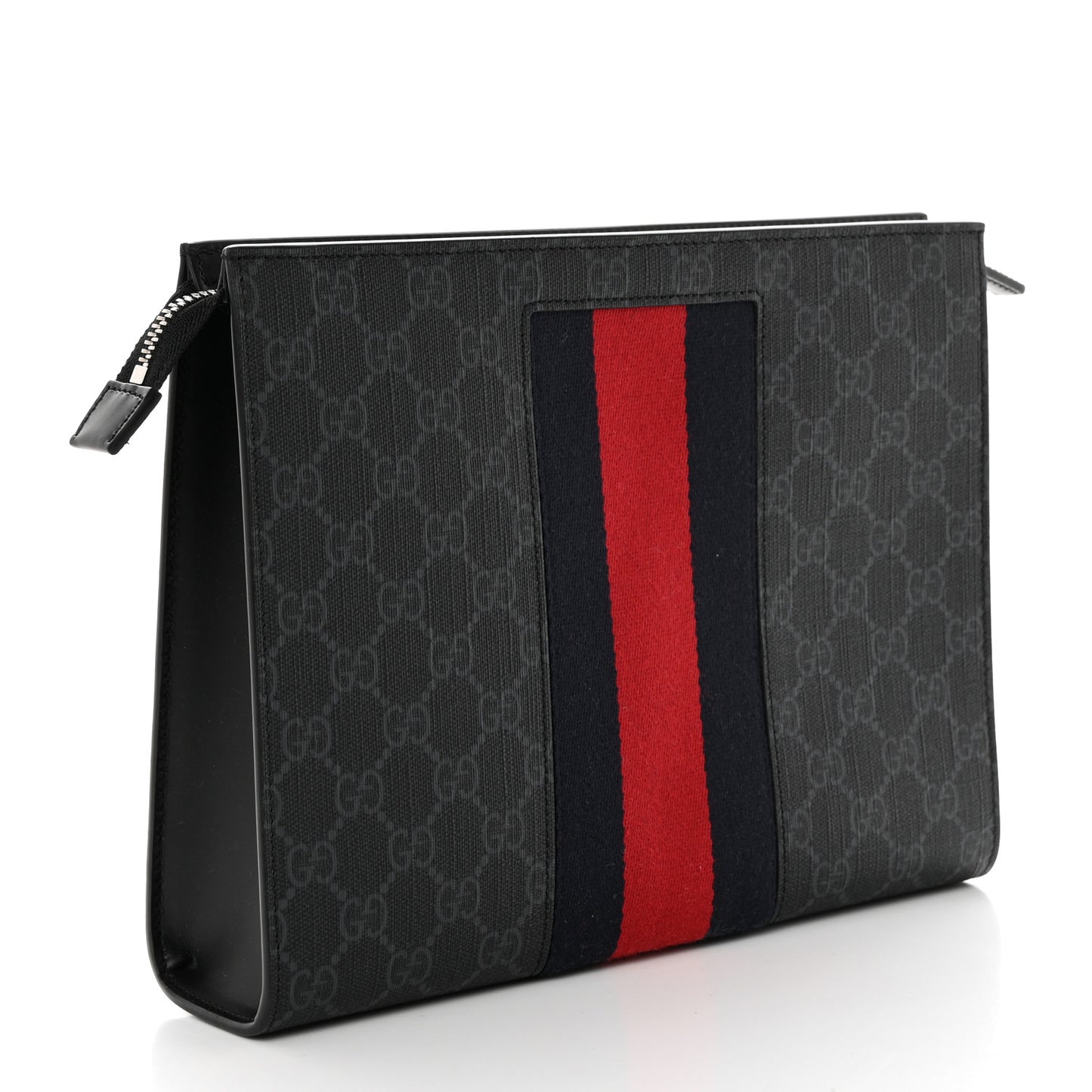 GG Supreme Monogram Selleria Calfskin Web New Web Cosmetic Case Black