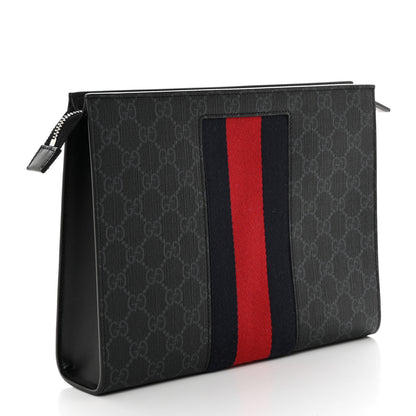 Gucci GG Supreme Monogram Selleria Calfskin Web New Web Cosmetic Case Black 3 of 7