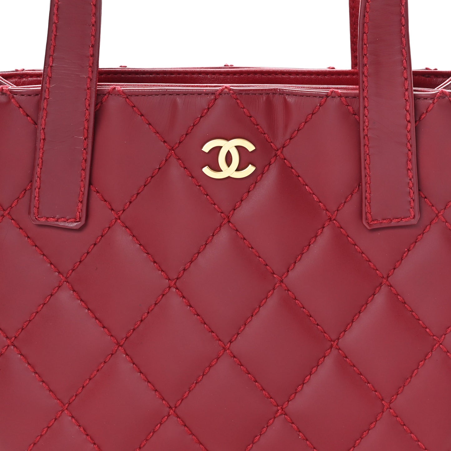 Calfskin Stitch Small Surpique Tote Red