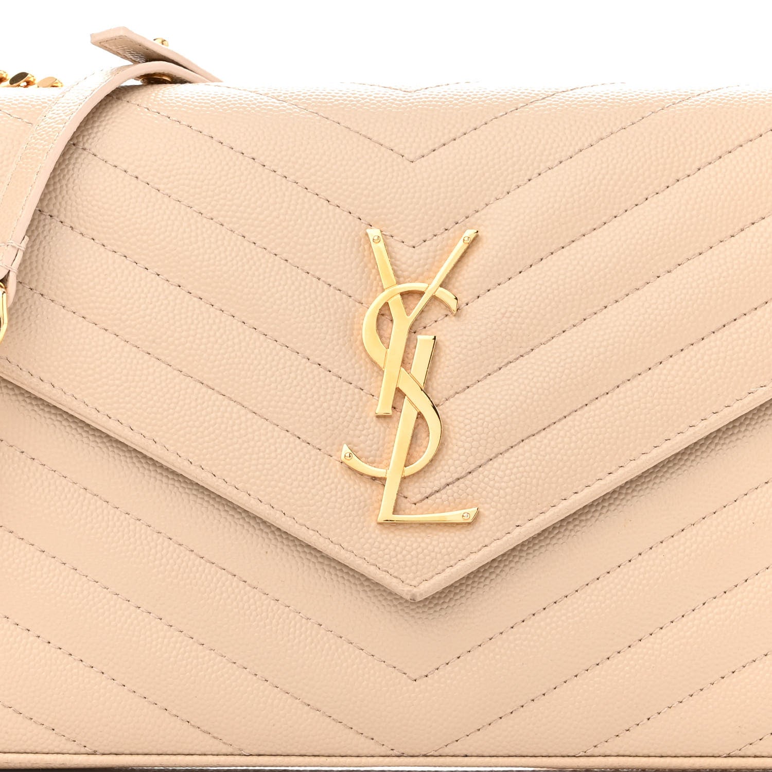 Saint Laurent Grain De Poudre Matelasse Chevron Monogram Chain Wallet Nude Powder 8 of 14