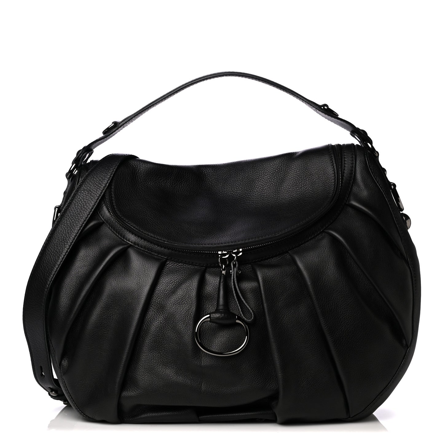 Pebbled Calfskin Medium Icon Bit Shoulder Bag Black