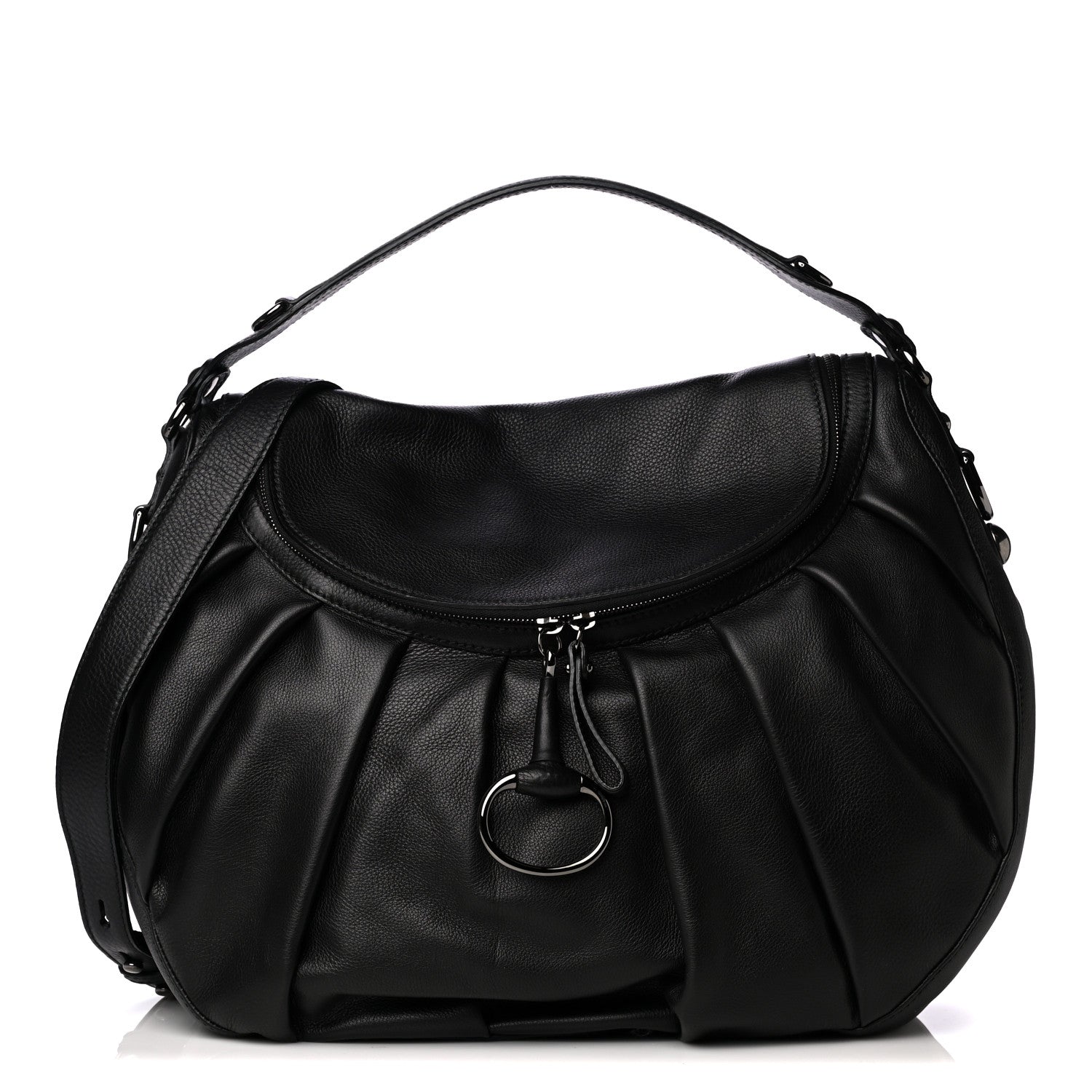 Gucci Pebbled Calfskin Medium Icon Bit Shoulder Bag Black 1 of 4