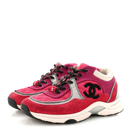 Chanel Mesh Suede Calfskin Womens CC Sneakers 35 Dark Pink Silver 4 of 10