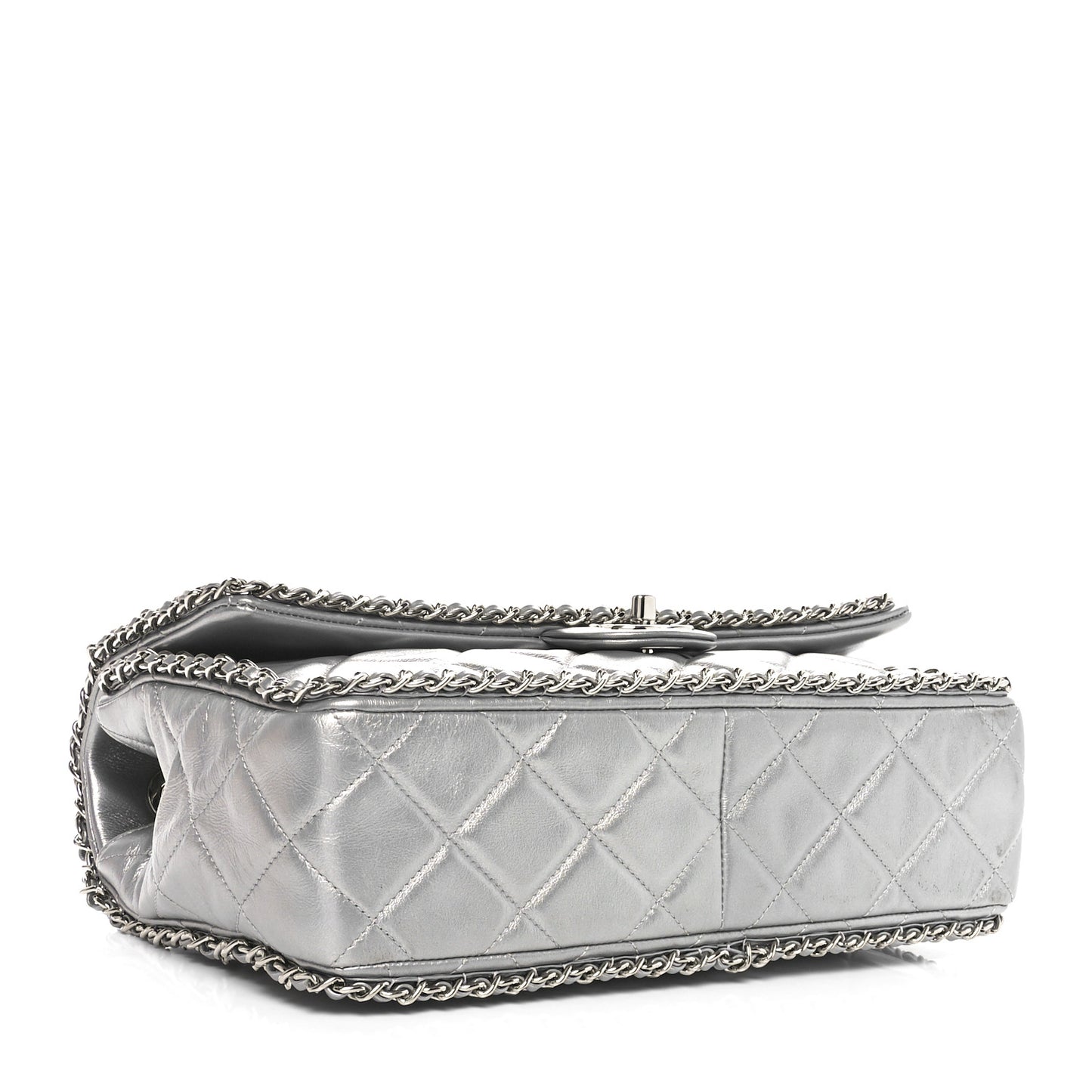 Metallic Lambskin Large Chain All Over Flap Silver
