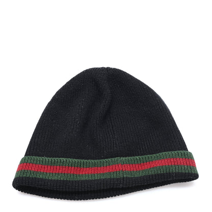 Gucci Wool Silk Web Beanie Hat Black 3 of 5