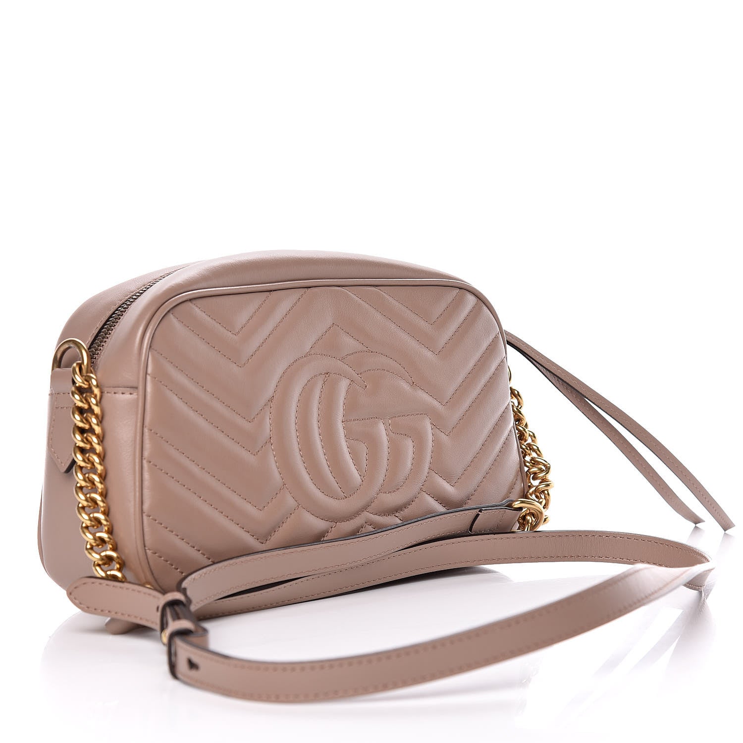 Gucci Calfskin Matelasse Small GG Marmont Chain Shoulder Bag Taupe 3 of 10