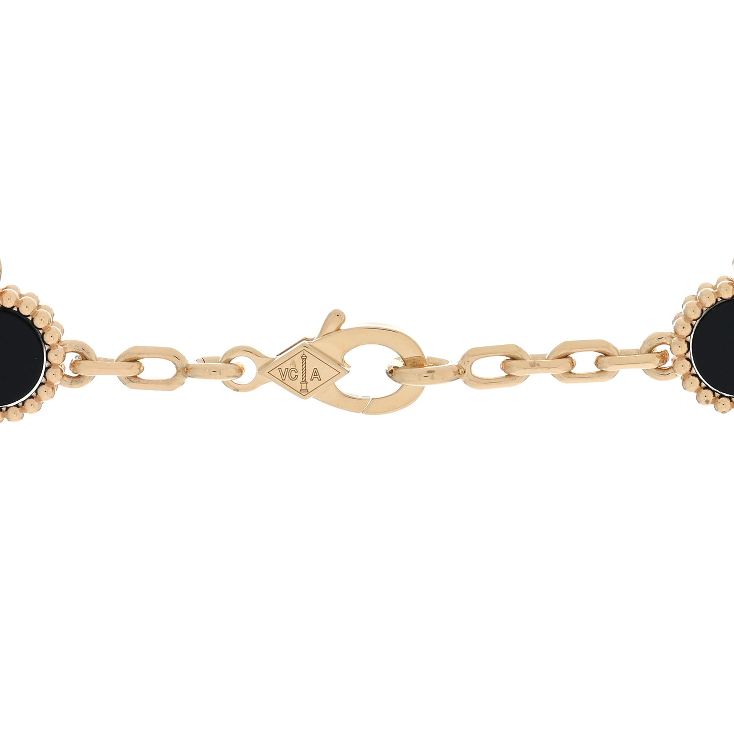 18K Yellow Gold Black Onyx 10 Motifs Vintage Alhambra Necklace