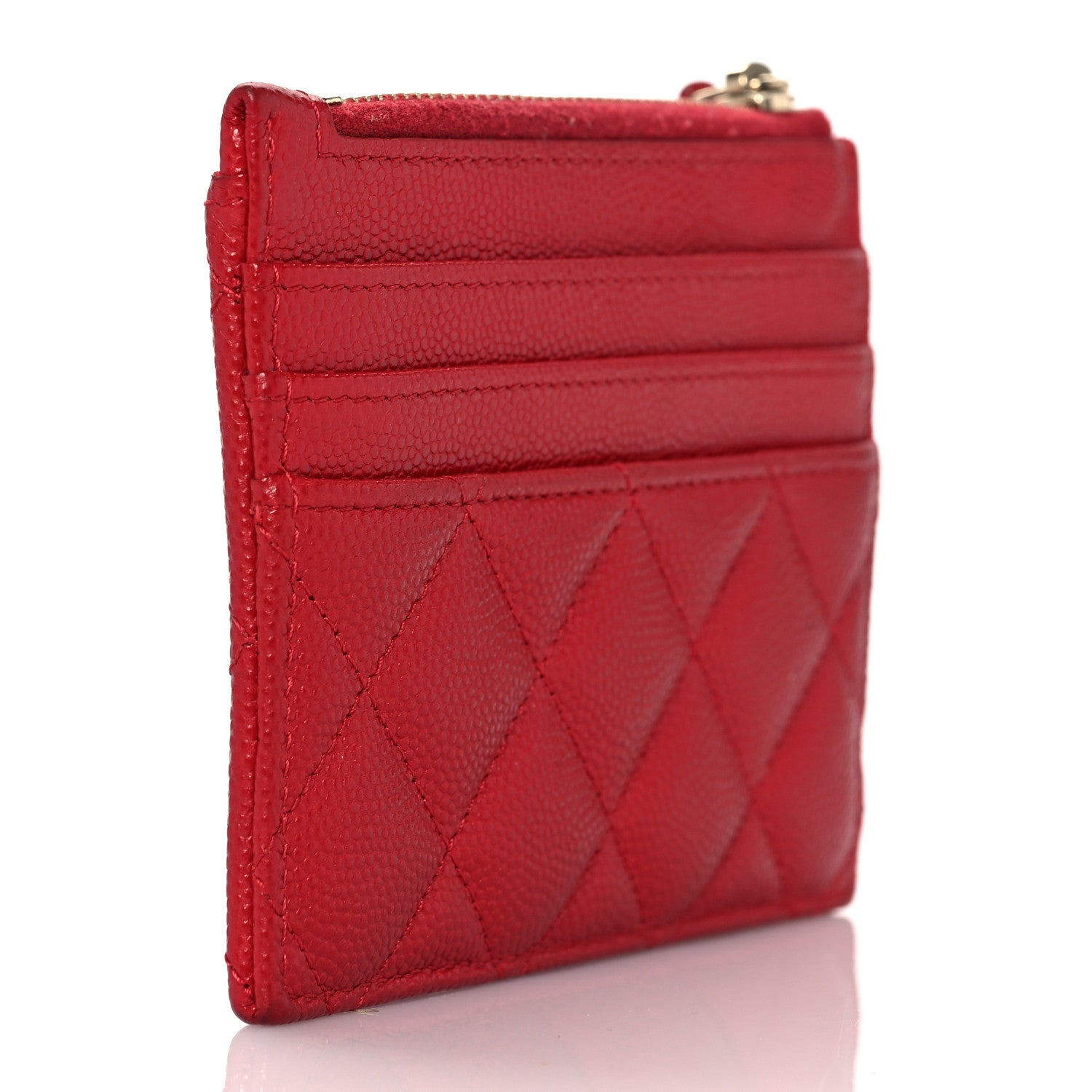 Chanel Caviar Quilted CC Zip Card Holder Red 3 of 8