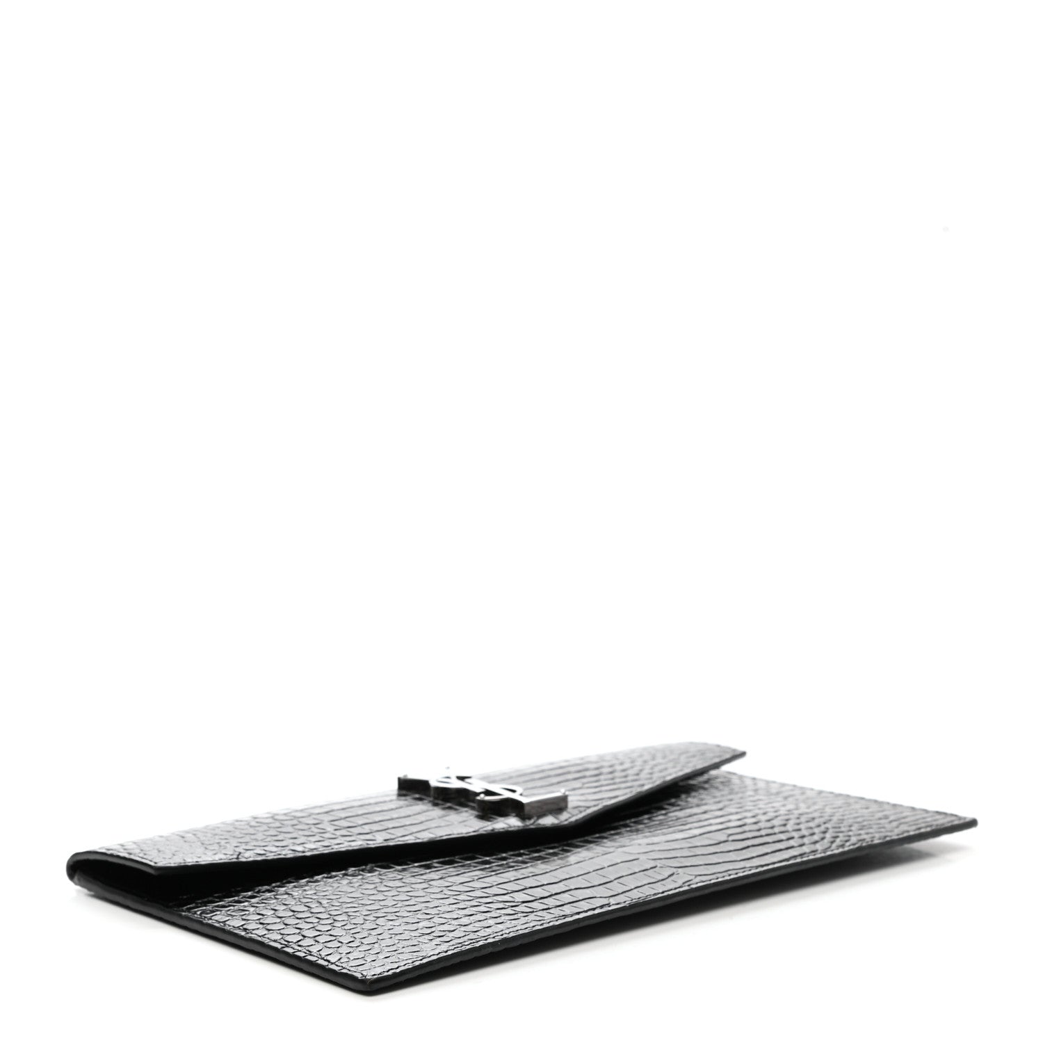 Saint Laurent Calfskin Crocodile Embossed Uptown Monogram Pouch Black 4 of 7