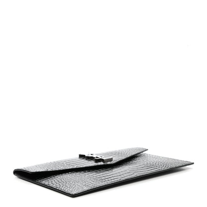 Saint Laurent Calfskin Crocodile Embossed Uptown Monogram Pouch Black 4 of 7