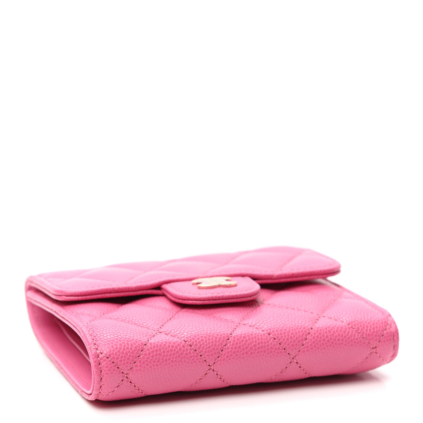 Caviar Quilted Compact Flap Wallet Pink