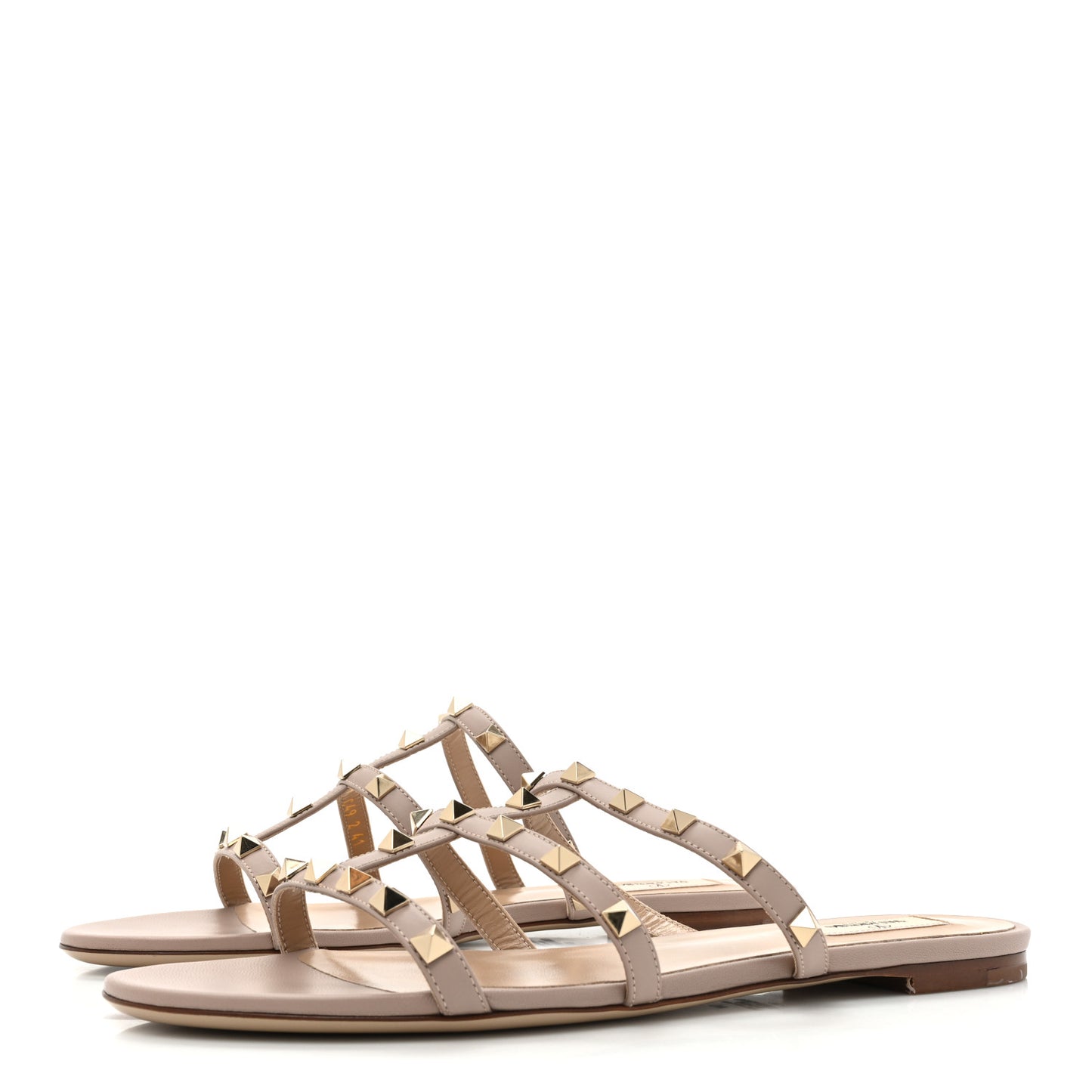 Nappa Rockstud Caged Flat Slide Sandals 41 Poudre