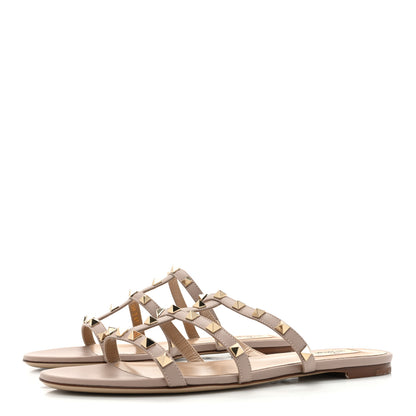 Valentino Garavani Nappa Rockstud Caged Flat Slide Sandals 41 Poudre 3 of 12