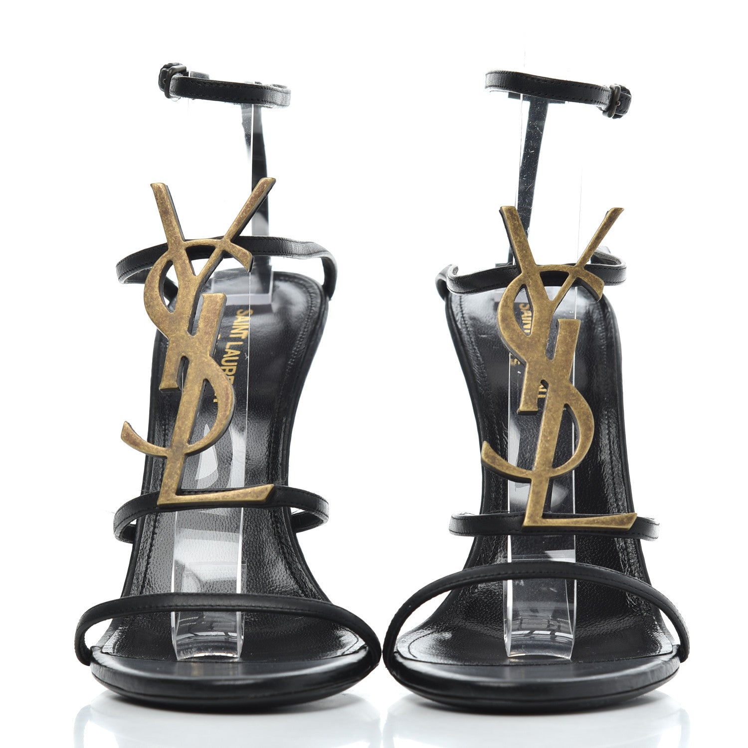 Saint Laurent Calfskin Cassandra 110 Sandals 39.5 Black Gold 2 of 19